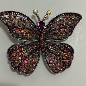 Butterfly Crystal Brooch - Pink Multicolor Accent